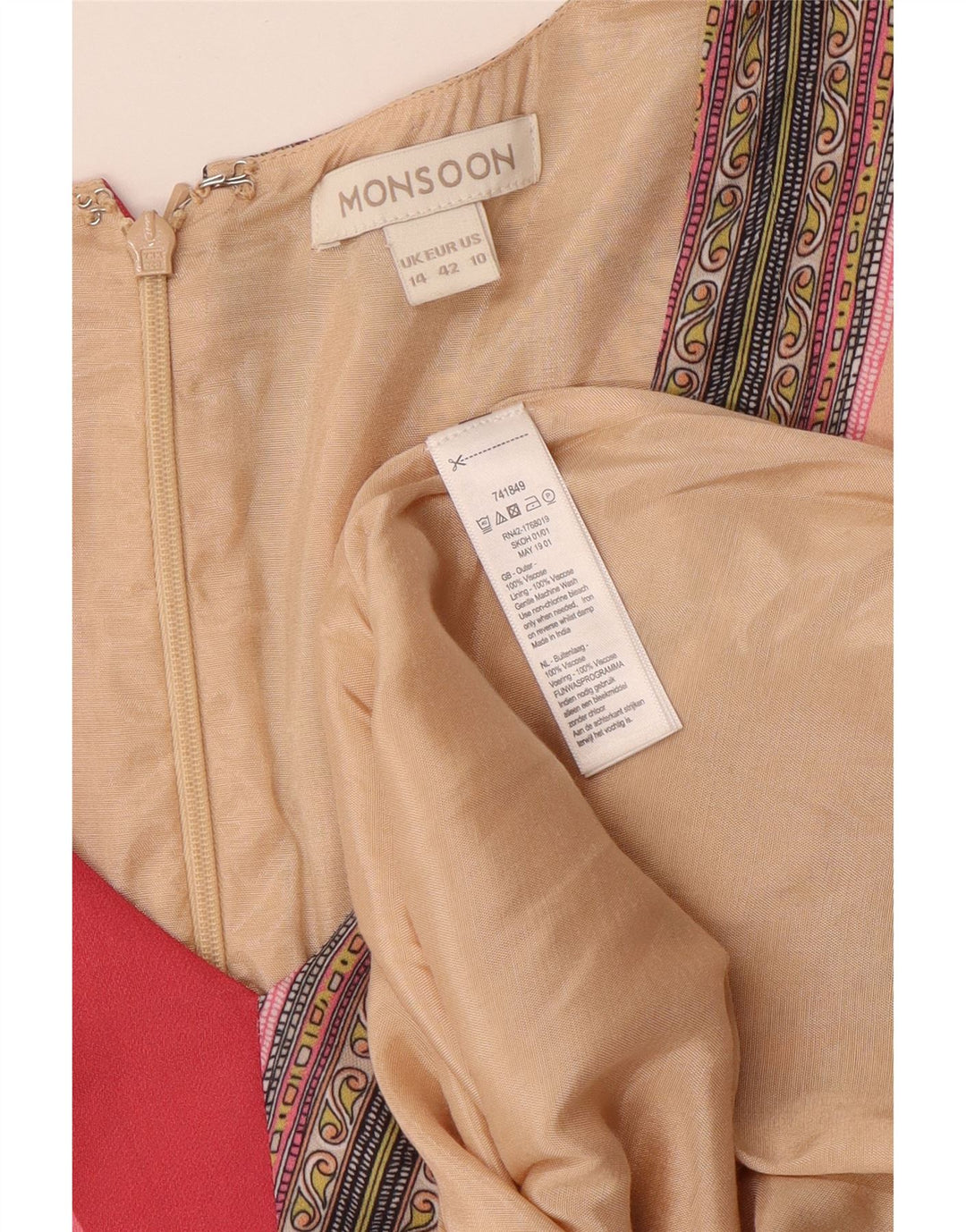 MONSOON Vestido asimétrico para mujer UK 44 Grande Patchwork multicolor