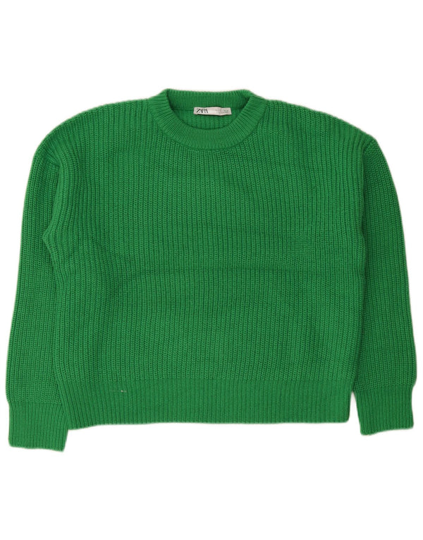 Zara Mujer Suéter De Cuello Redondo De Gran Tamaño UK 44 Acrílico Verde Medio