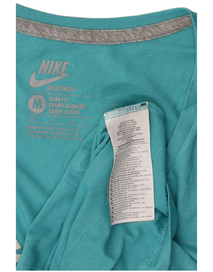 NIKE Camiseta ajustada con gráfico para mujer UK 40 Poliéster azul medio