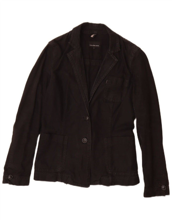 Calvin Klein Jeans Chaqueta Blazer de 2 Botones para Mujer UK 44 Grande Algodón Negro