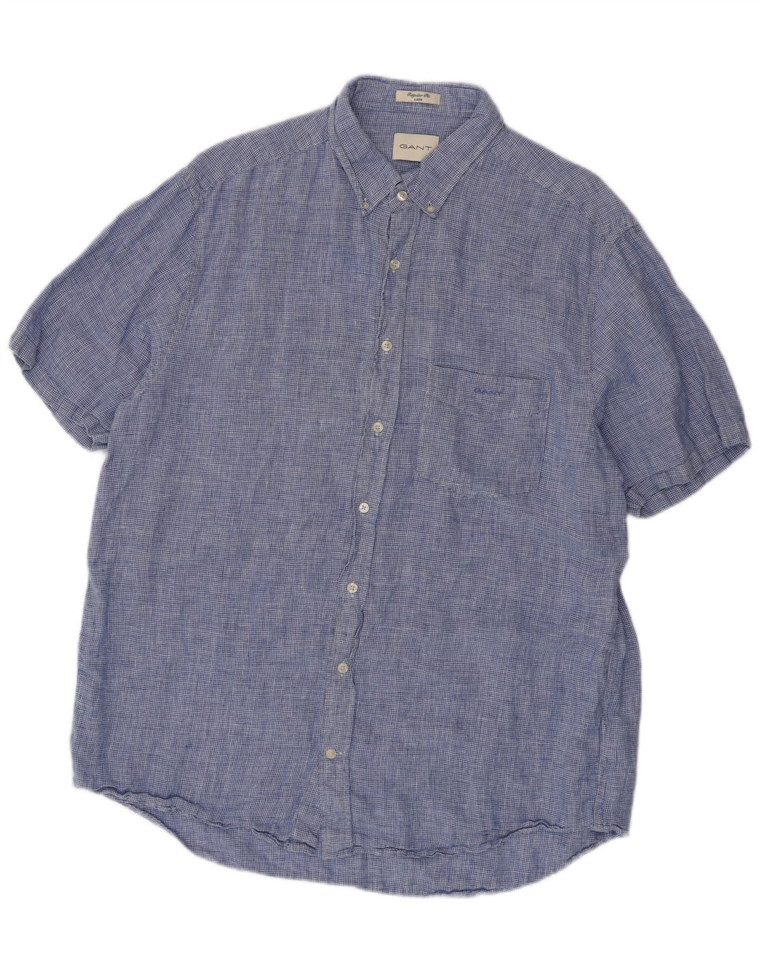 GANT Camisa de manga corta para hombre Talla 45/46 2XL Lino de pata de gallo azul