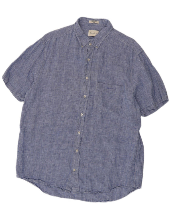 GANT Camisa de manga corta para hombre Talla 45/46 2XL Lino de pata de gallo azul