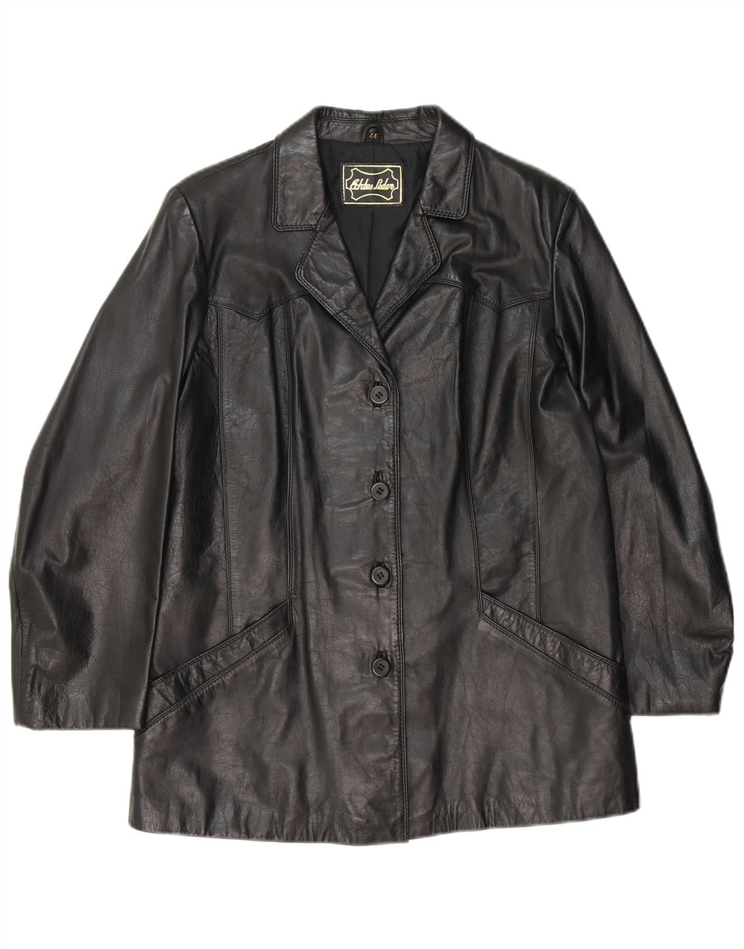 VINTAGE Womens Leather Jacket IT 44 Medium Black Leather