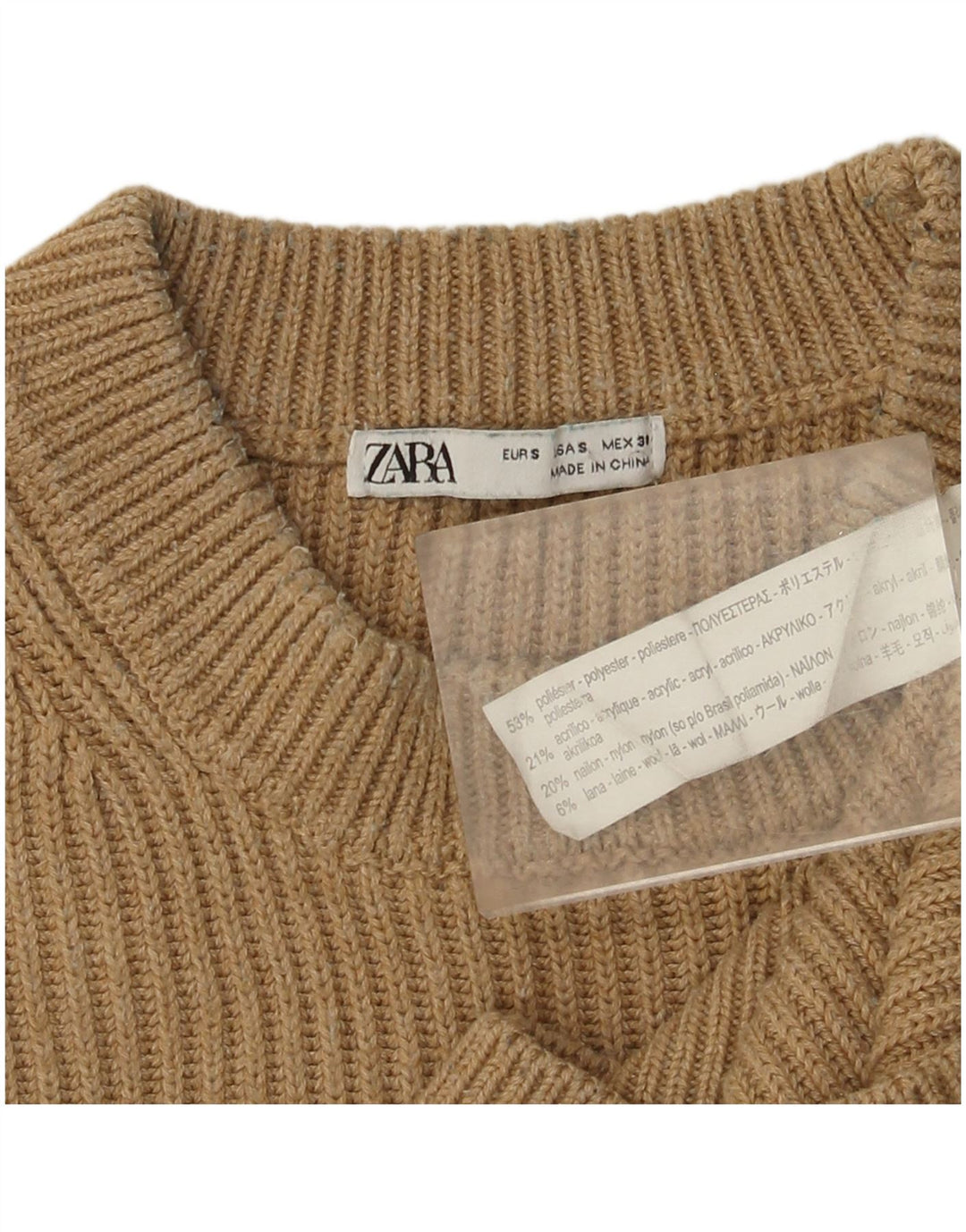 Zara Hombre Jersey Cuello Redondo Jersey Small Beige Poliéster