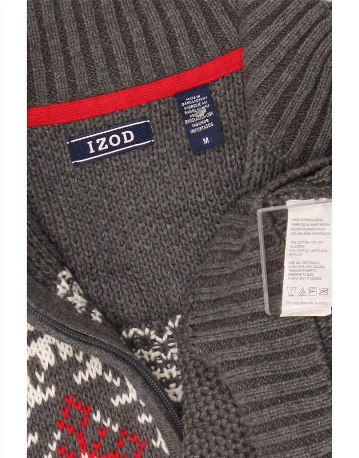 Izod Jersey para hombre con cuello y cremallera de algodón Fair Isle gris medio