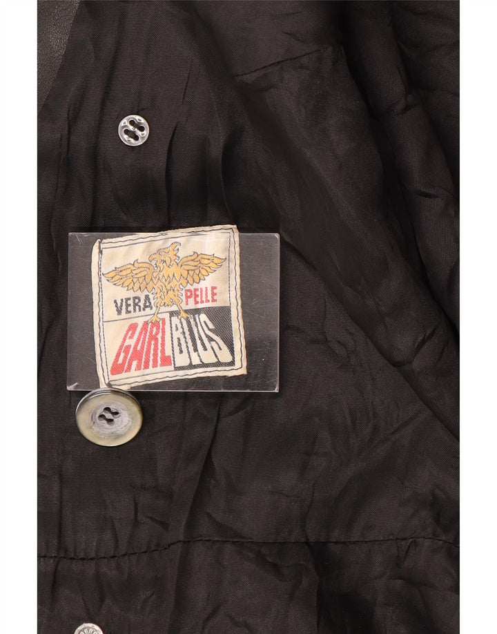 VINTAGE Abrigo de cuero para mujer Reino Unido 12 Cuero negro medio