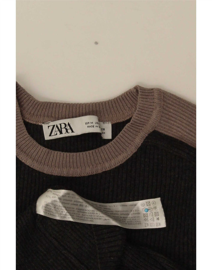 Zara Mujer Crop Top Manga Larga UK 42 Viscosa Color Block Gris Medio