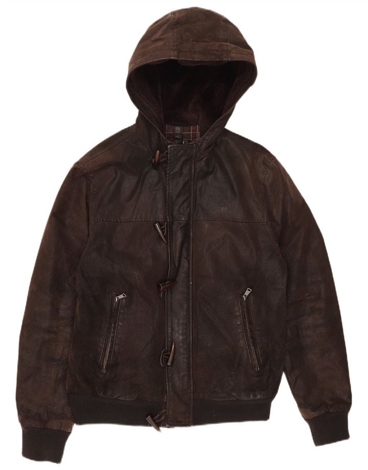 Conbipel Chaqueta De Cuero Con Capucha Para Hombre IT 50 Cuero Marrón Medio
