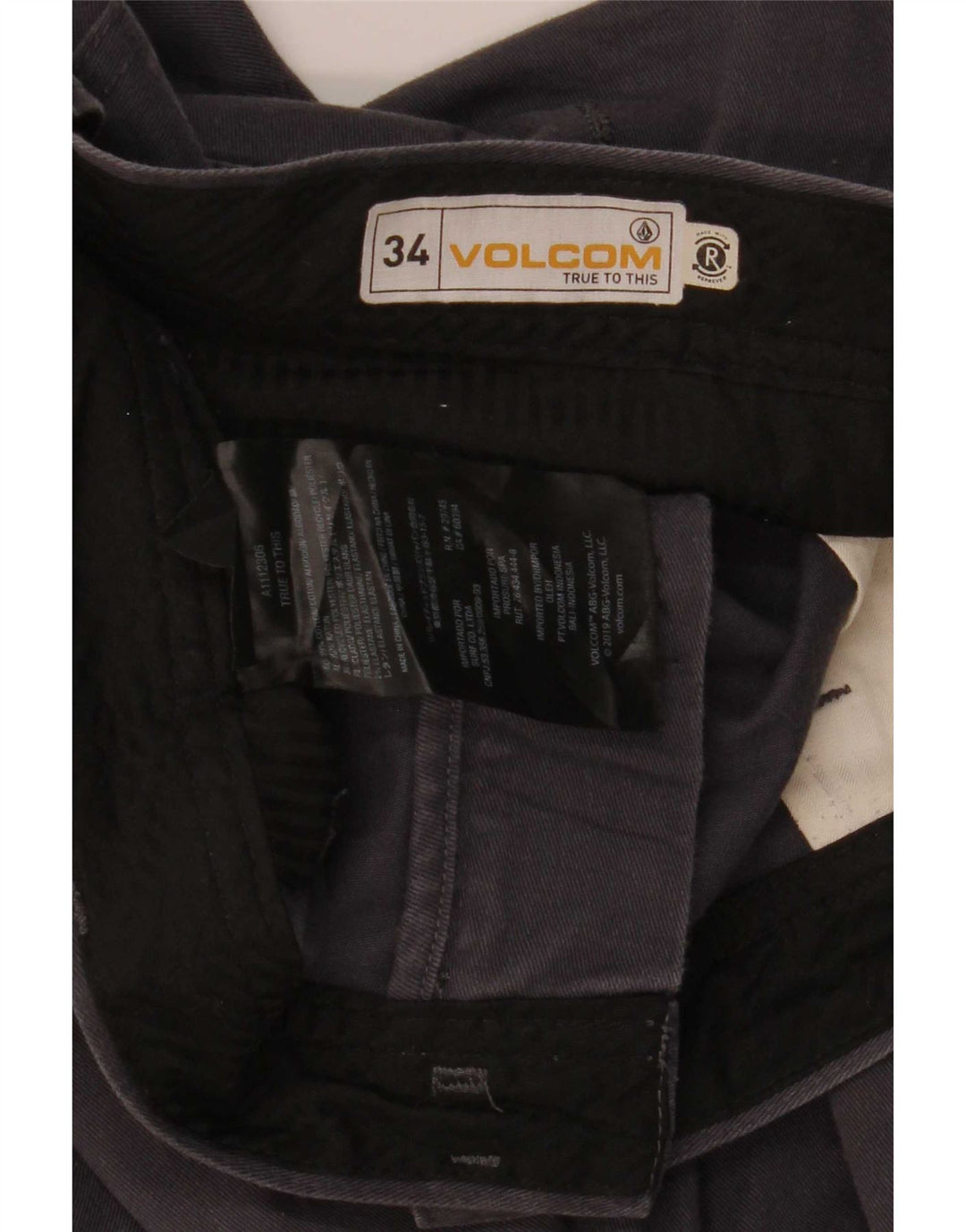 Pantalón chino recto Volcom para hombre W34 L32 Algodón gris