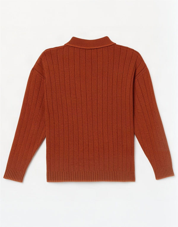 Vintage hombres polo cuello jersey suéter XL algodón naranja