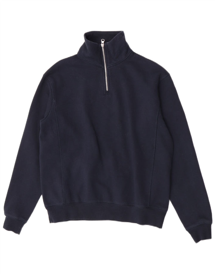 Zara Hombre Zip Neck Sudadera Jumper Small Azul Marino Poliéster