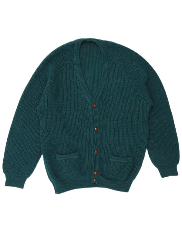 Vintage hombres Cardigan suéter grande lana verde
