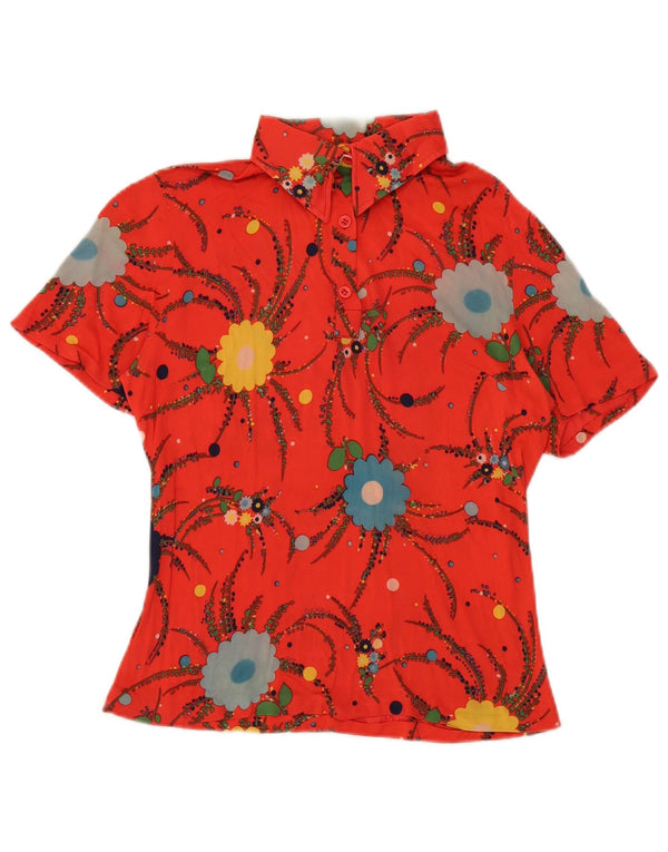 Vintage mujer blusa Top Reino Unido 10 pequeño rojo floral