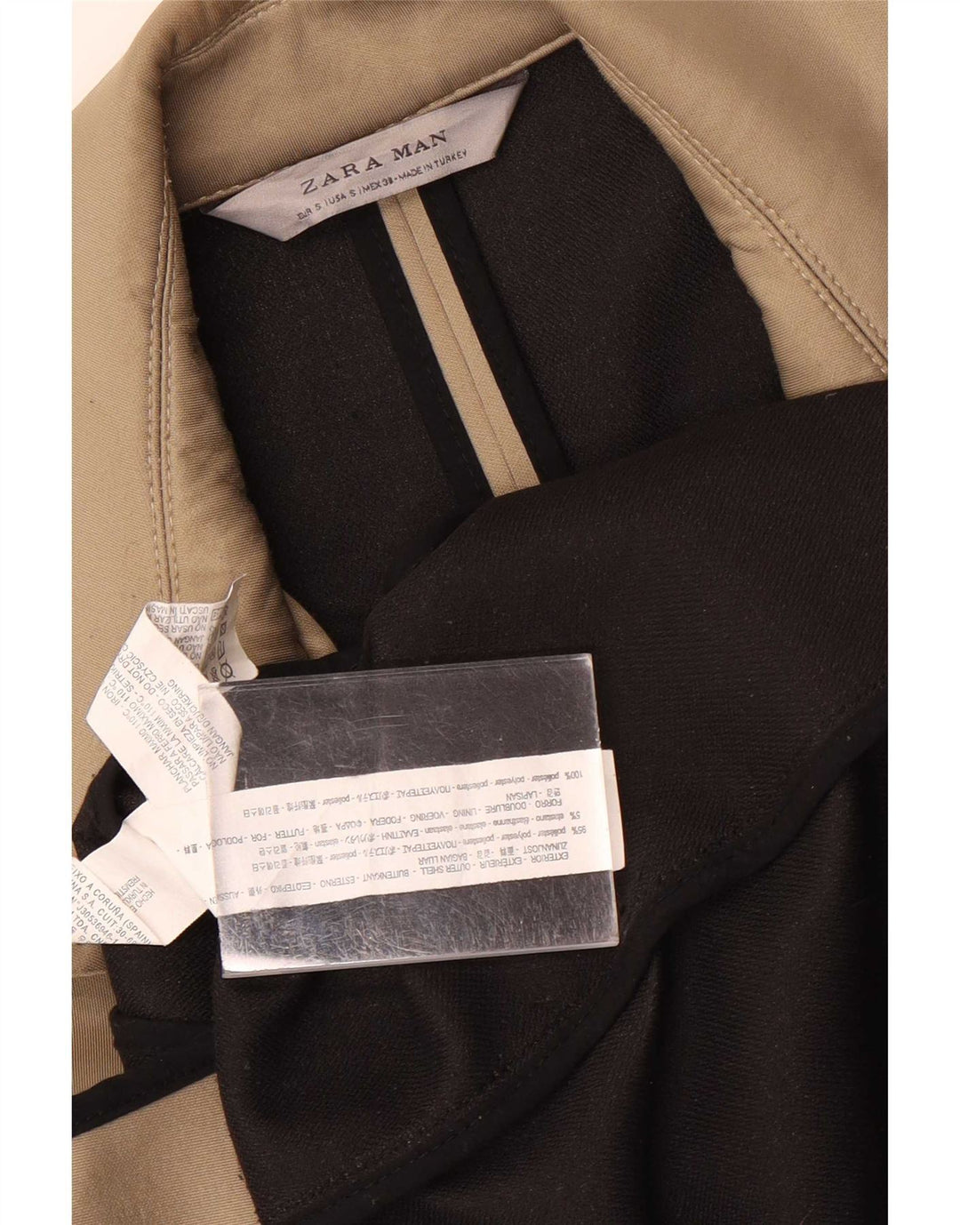 Zara Hombre Abrigo Cruzado UK 36 Small Beige Poliéster