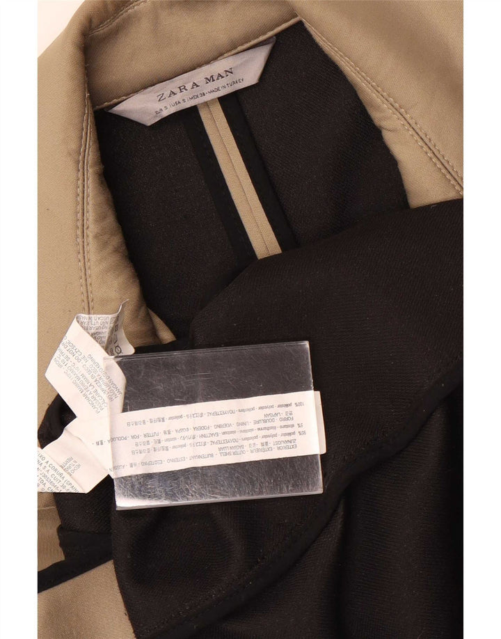Zara Hombre Abrigo Cruzado UK 36 Small Beige Poliéster