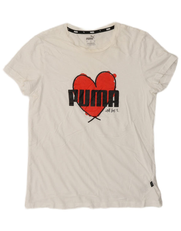 Puma Camiseta gráfica para mujer Top UK 10 Small White Cotton
