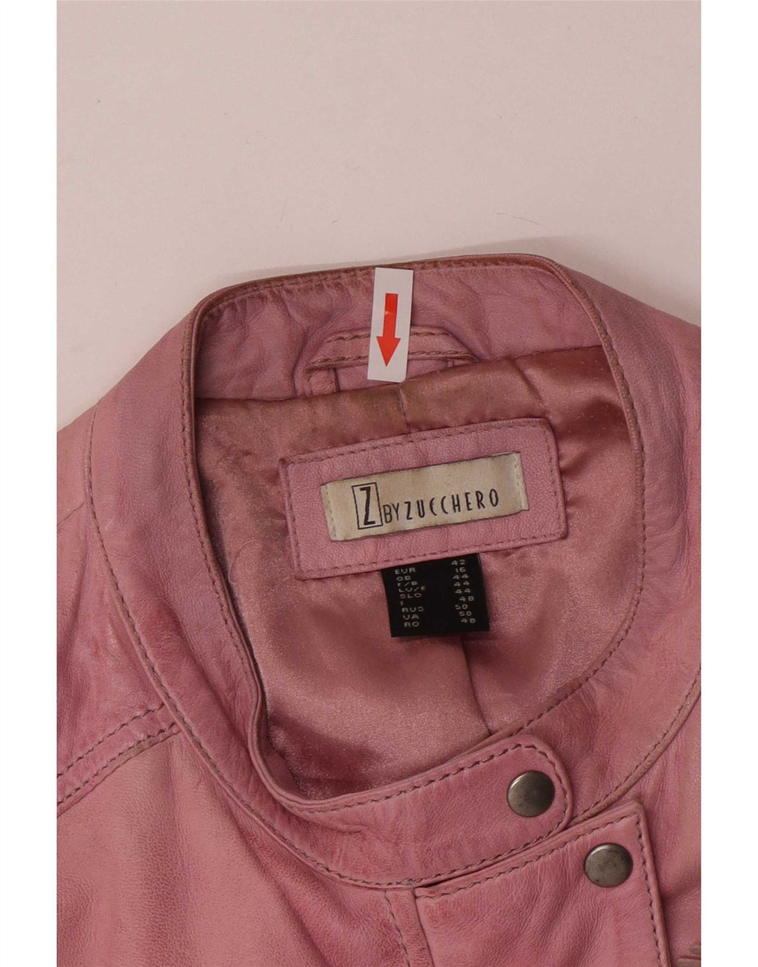 Zucchero Chaqueta de cuero motera para mujer UK 46 Large Pink Leather