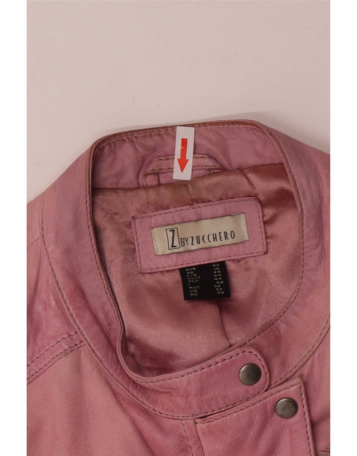 Zucchero Chaqueta de cuero motera para mujer UK 46 Large Pink Leather