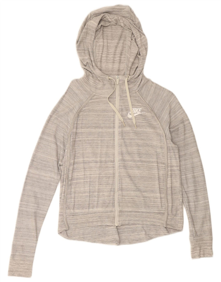 NIKE Sudadera con capucha y cremallera para mujer, talla 44, color gris medio a rayas