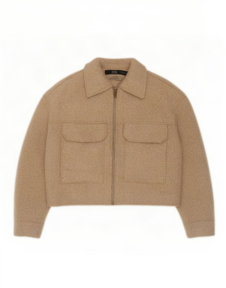 Zara Mujer Chaqueta Bomber Corta De Gran Tamaño UK 6 XS Beige