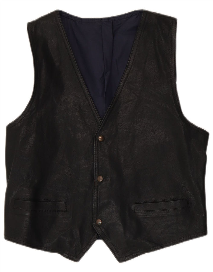 Chaleco de cuero vintage para hombre cuero negro medio