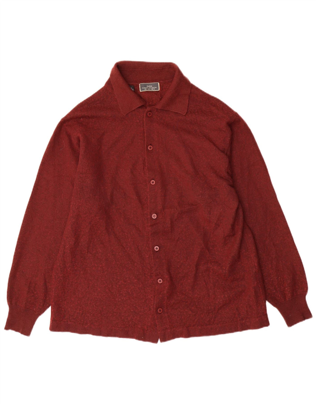 Zara Hombre Cárdigan Sueter Grande Lana Granate