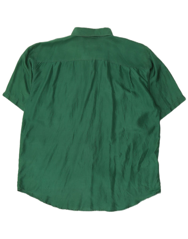 Vintage mujer manga corta camisa de gran tamaño Reino Unido 18 XL seda verde