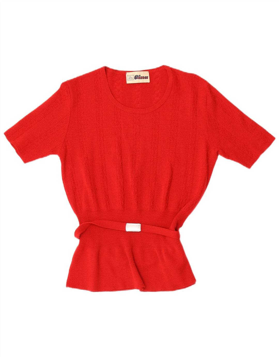 Lebole Jersey de manga corta con cuello redondo para mujer UK 40 Lana roja mediana