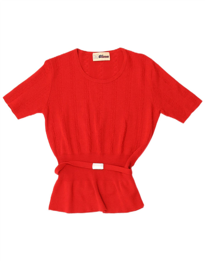 Lebole Jersey de manga corta con cuello redondo para mujer UK 40 Lana roja mediana