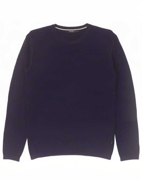 Jack & Jones Jersey con cuello redondo para hombre, talla grande, algodón azul marino