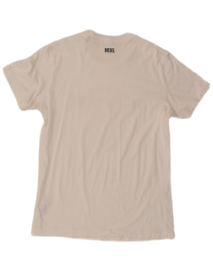 Diesel Hombre Camiseta Gráfica Top Medio Algodón Blanco