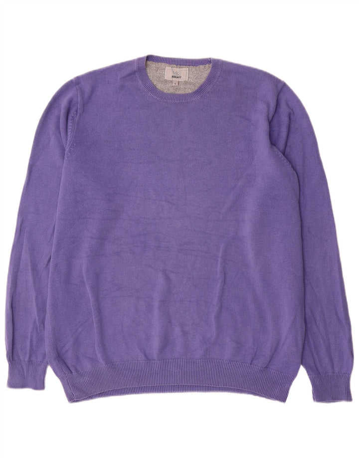Marks & Spencer Suéter tipo jersey con cuello redondo y corte regular para hombre, talla grande, color morado