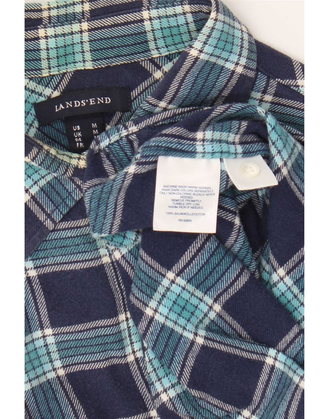 Camisa de franela para mujer Lands End UK 44 Algodón a cuadros azul marino mediano