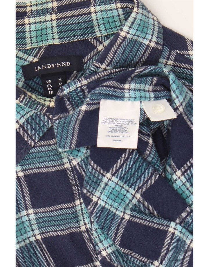 Camisa de franela para mujer Lands End UK 44 Algodón a cuadros azul marino mediano