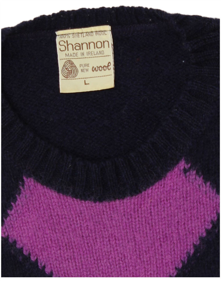 Shannon - Jersey de cuello redondo para hombre, talla grande, azul marino, rombos/diamante