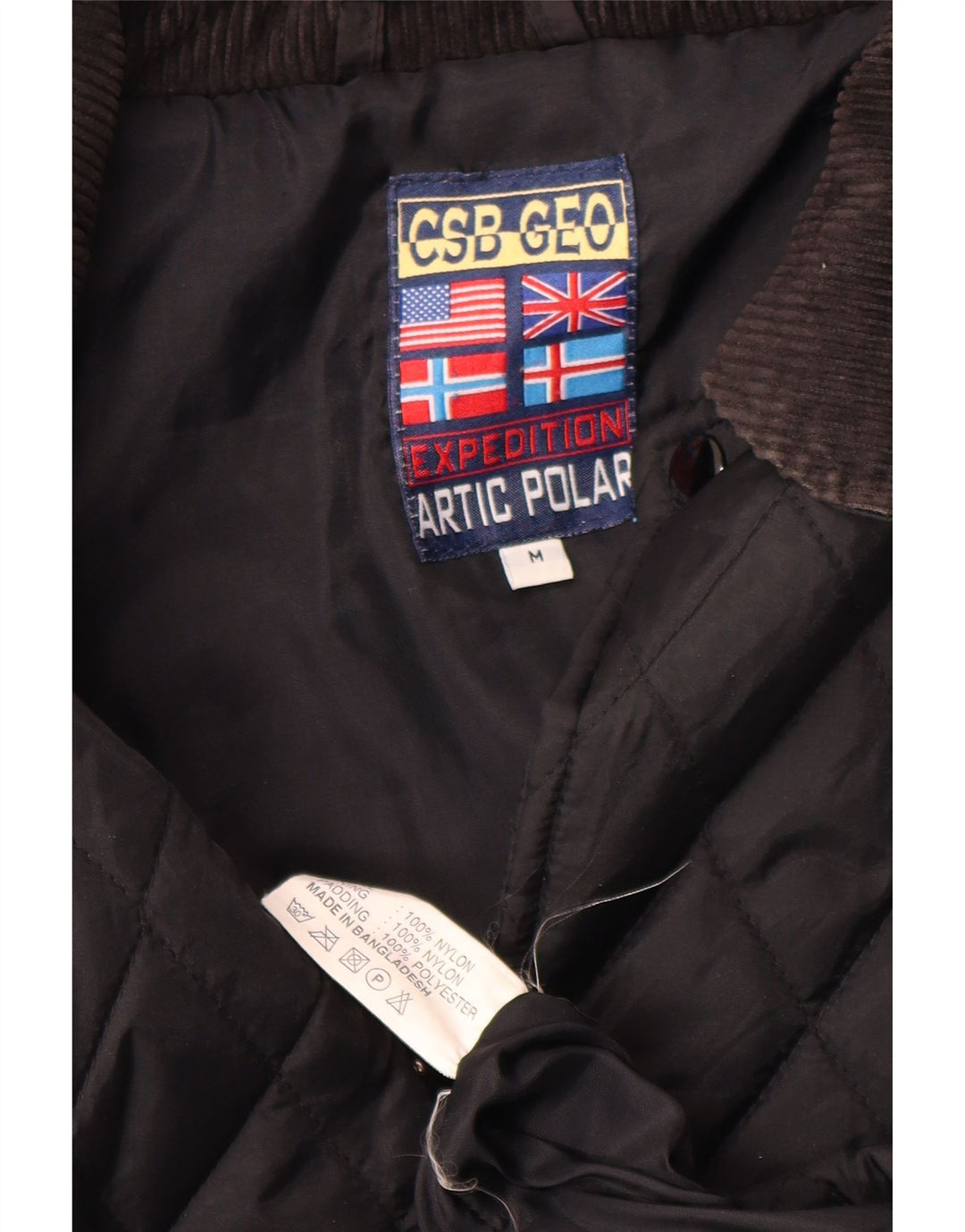 Chaqueta acolchada vintage para hombre Reino Unido 38 Nylon negro medio