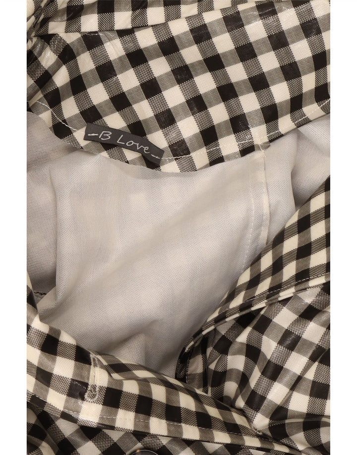 Vintage mujer gabardina Reino Unido 12 medio negro Gingham