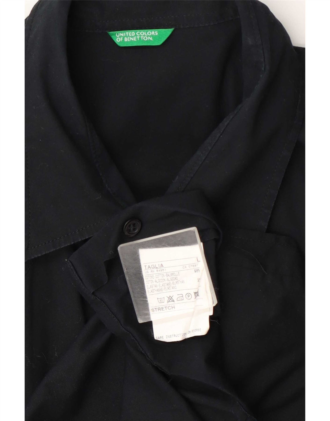 Benetton Hombre Camisa De Manga Corta Large Azul Marino Algodón