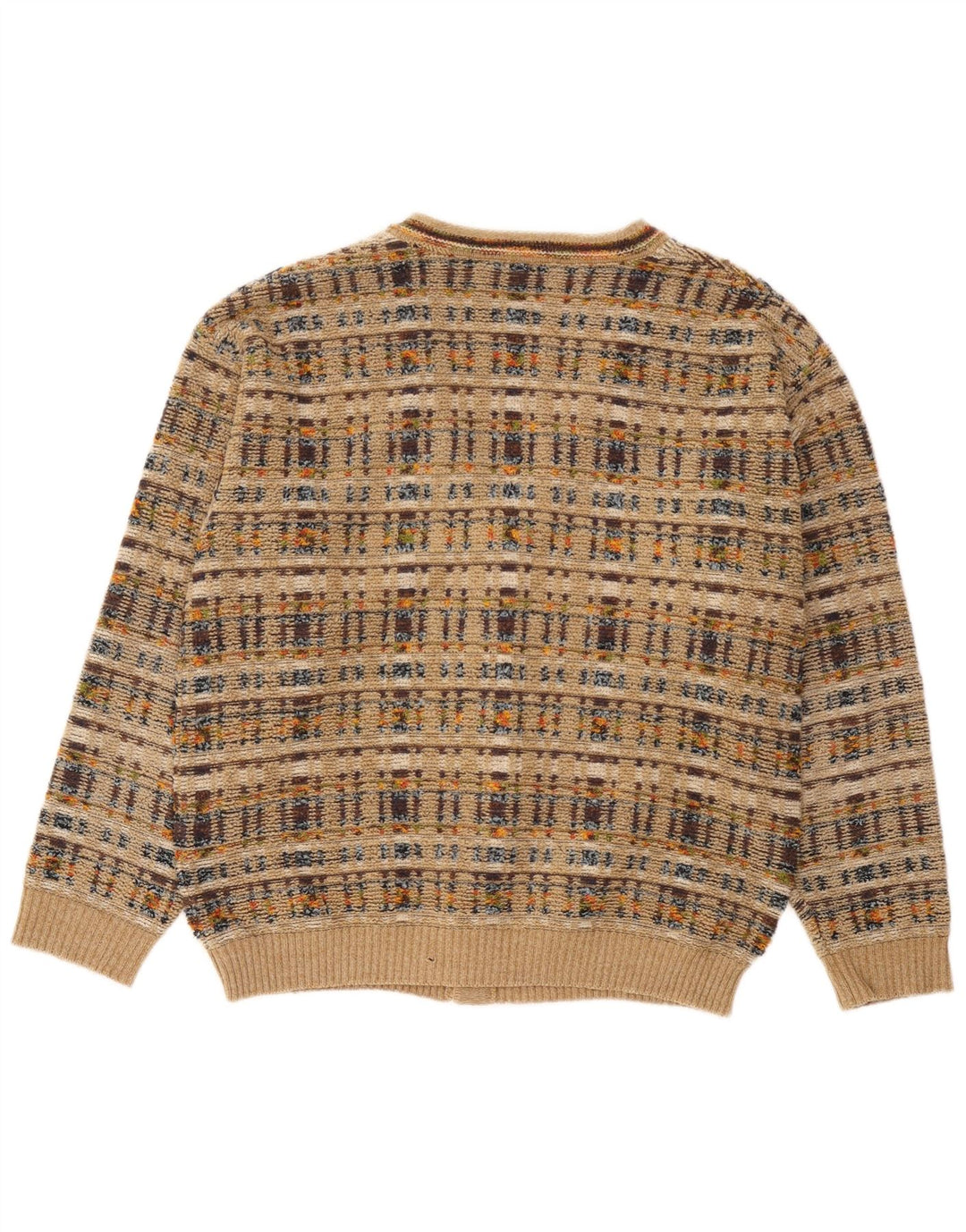 Vintage hombres Cardigan suéter grande beige cheque