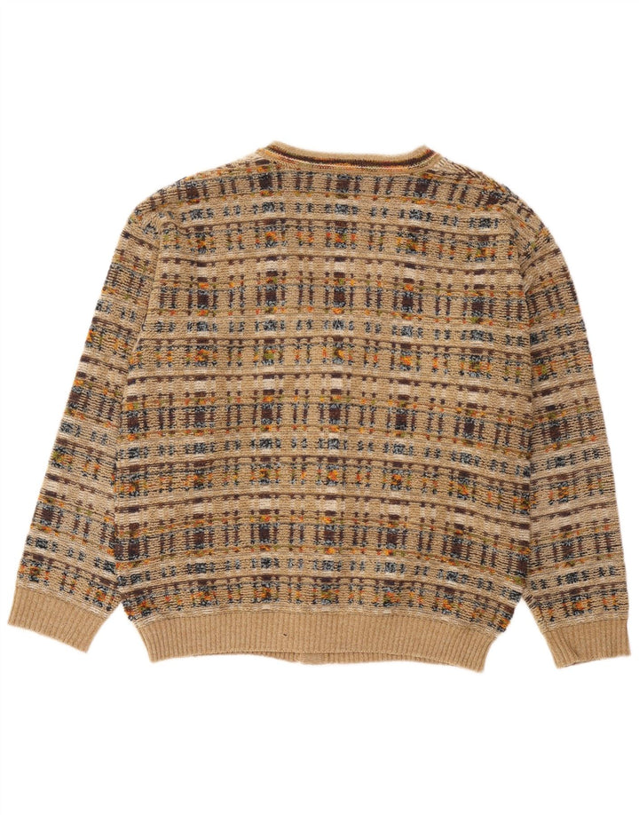 Vintage hombres Cardigan suéter grande beige cheque