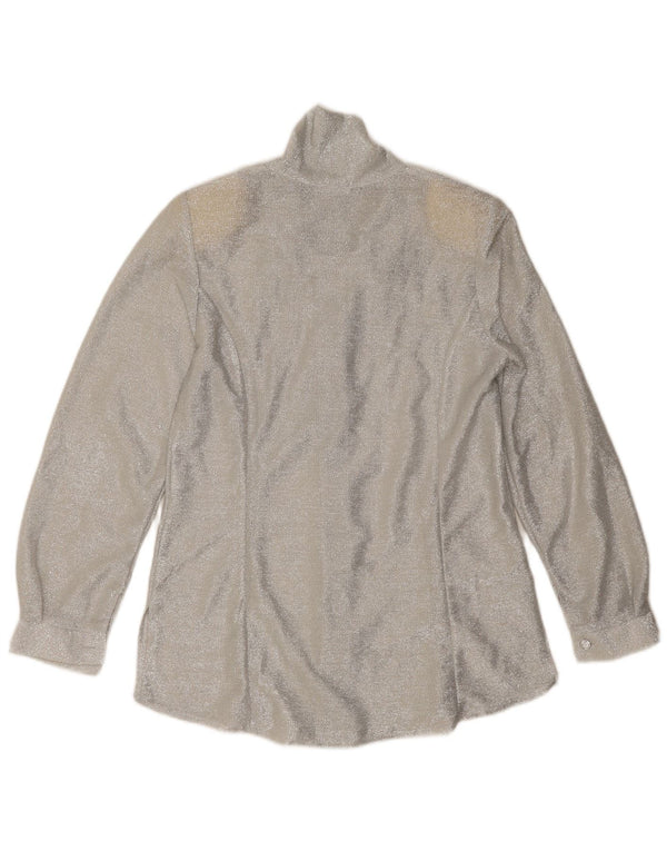 Vintage mujer frente corbata camisa blusa Reino Unido 12 plata mediana moteada
