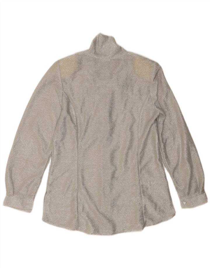 Vintage mujer frente corbata camisa blusa Reino Unido 12 plata mediana moteada