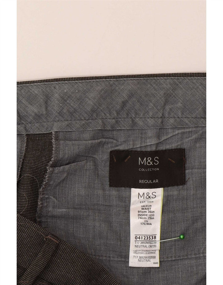 Marks & Spencer Pantalón de traje regular para hombre W36 L29 Poliéster a cuadros gris