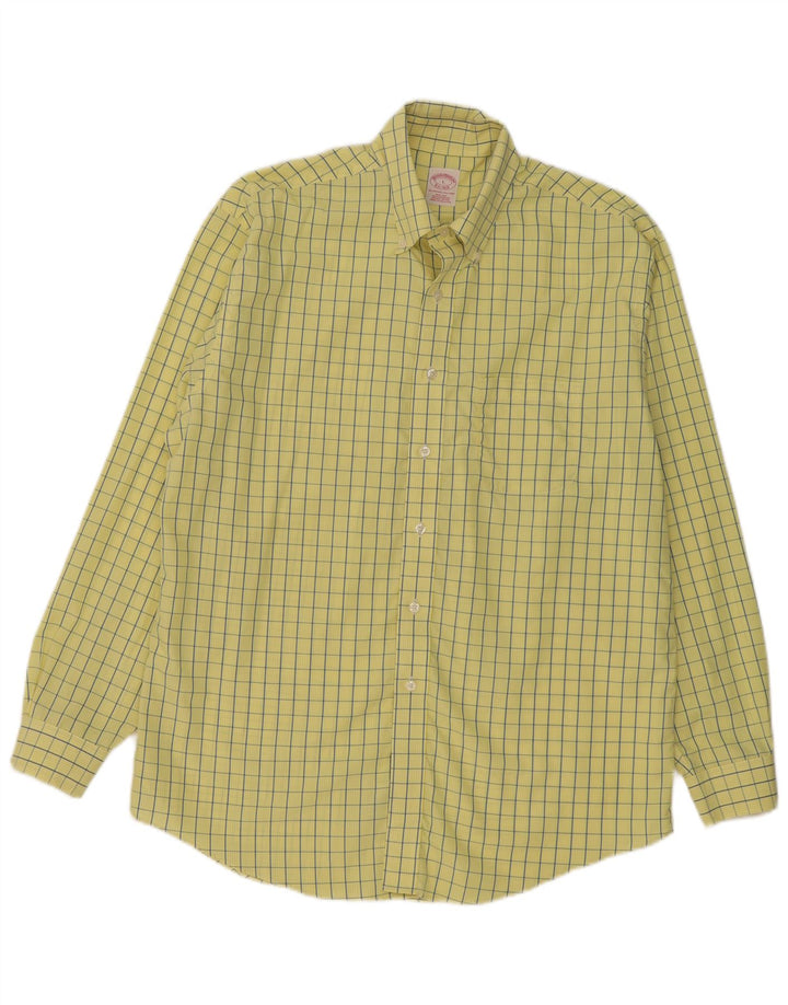 Brooks Brothers Camisa para hombre de algodón a cuadros amarillos grandes