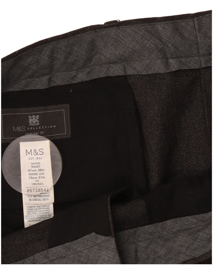 Marks & Spencer Pantalón de traje recto regular para hombre W38 L31 Poliéster gris