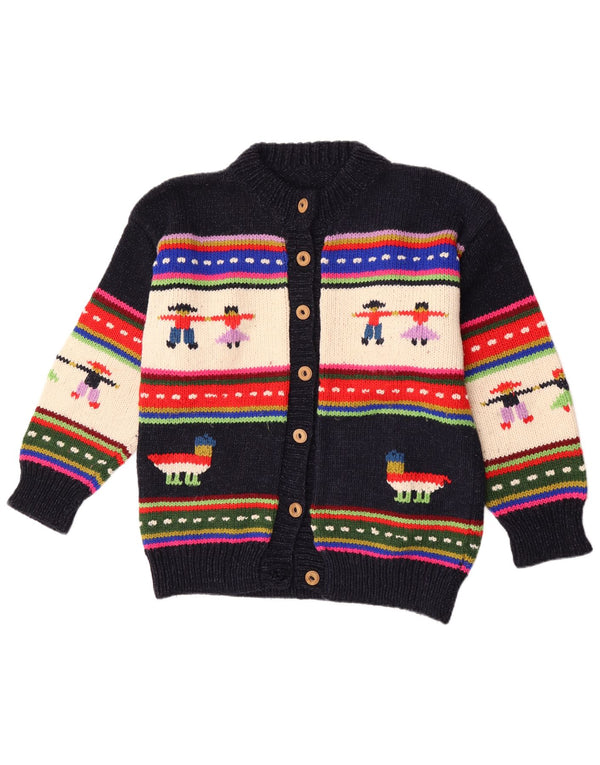 Vintage mujer gráfico cardigan suéter Reino Unido 14 grande azul marino rayas