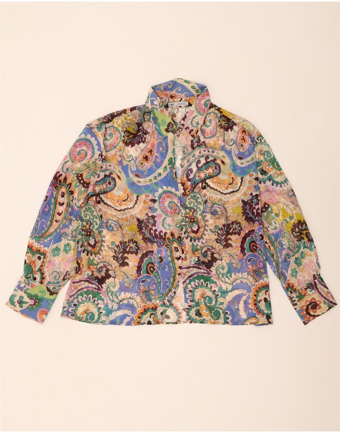 Zara Blusa camisera extragrande para mujer UK 44 Mediana Paisley multicolor