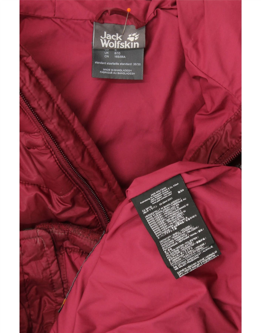 JACK WOLFSKIN Chaqueta acolchada para mujer UK 8/10 Small Borgoña Colorblock