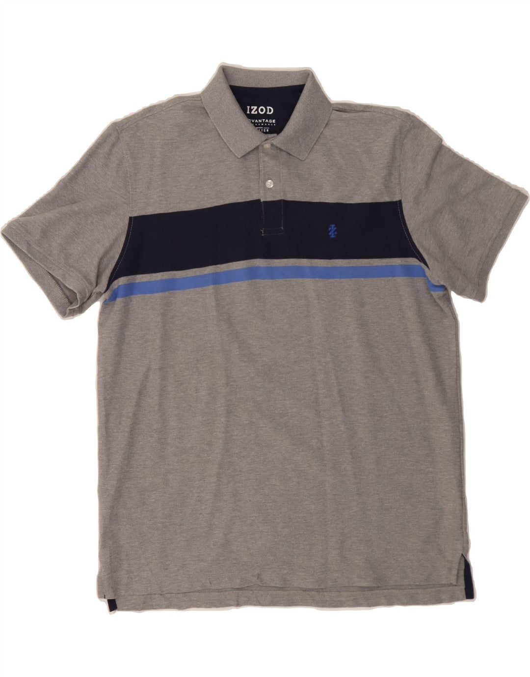IZOD Mens Natural Fit Polo Shirt Medium Grey Striped Cotton Vintage Izod and Second-Hand Izod from Messina Hembry 