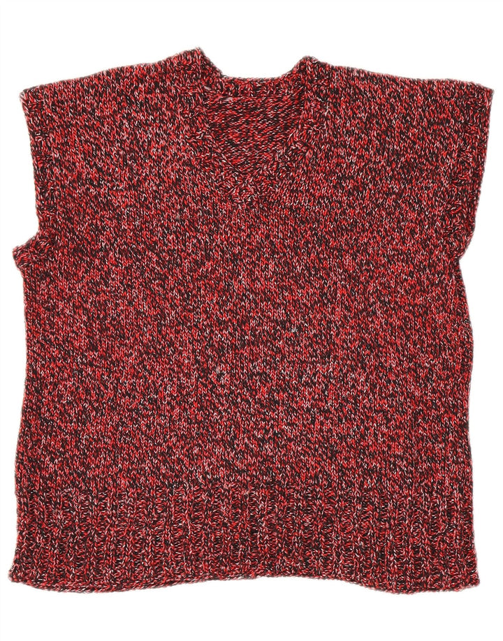 Vintage mujer chaleco camiseta sin mangas Reino Unido 18 XL rojo moteado